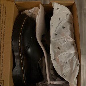 Dr. Martens Black Leather Platform Derby with Yellow Stitching